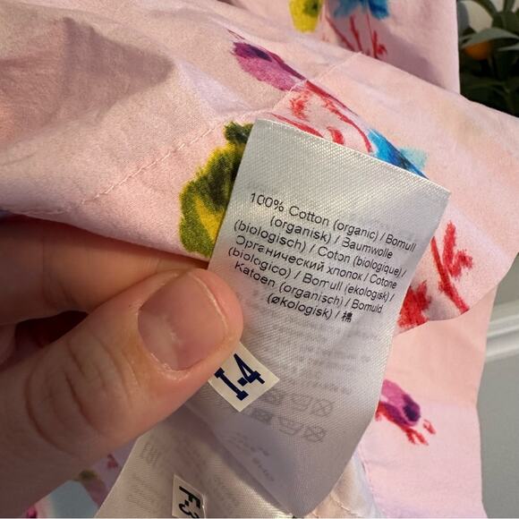 GANNI Pink Floral Cotton Smocked Square Neck Top Blouse Small - Picture 9 of 11